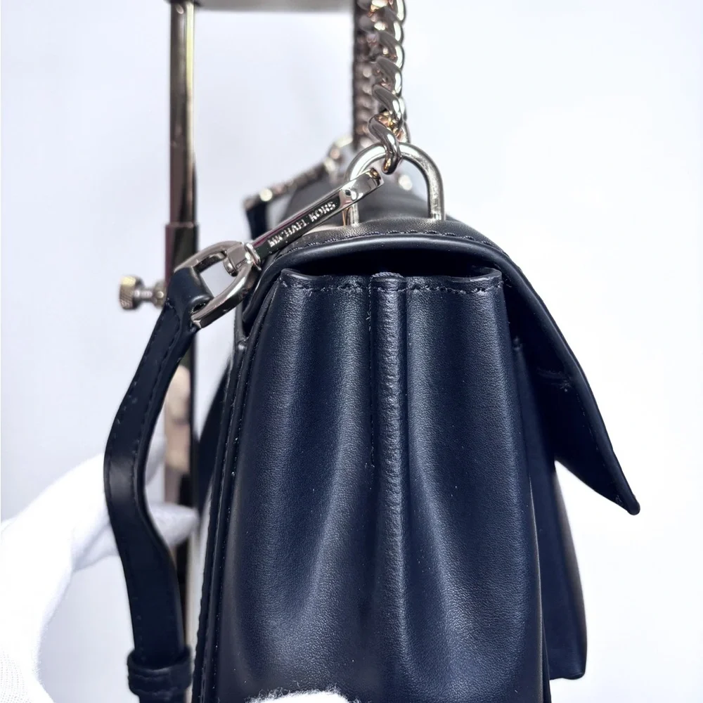 Michael Kors Lita Medium Black Leather Gold Chain Crossbody Bag Purse NWOT